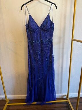 Jump Beaded Cobalt Blue Spaghetti-Strap Prom Dress